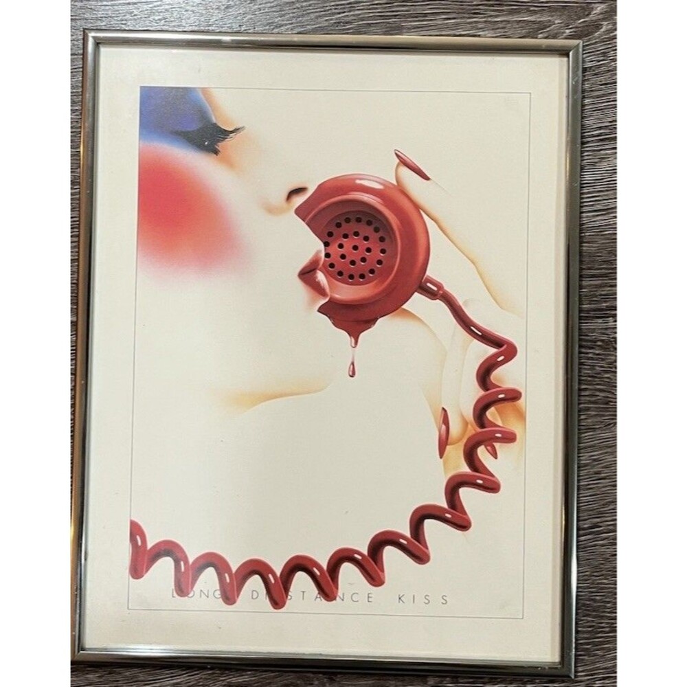Syd Brak Long Distance Kiss Framed Print 80s Athena Red Phone Pop Art E